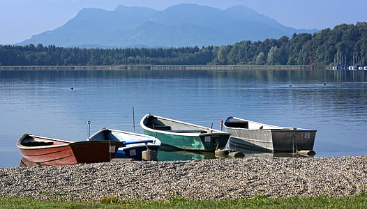 roddbåt, Boot, landskap, Chiemsee, Bayern, sjön, vatten