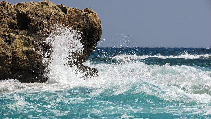 Roca, ona, trencant, Mar, blau, natura, Costa