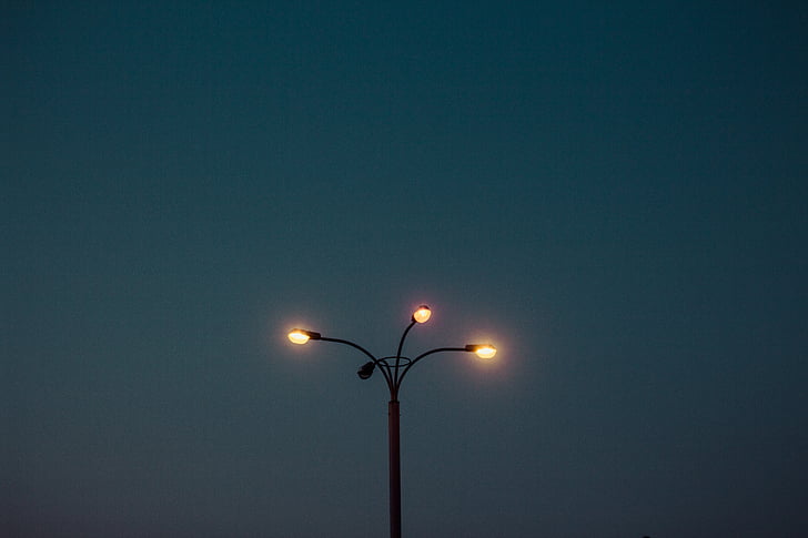 silhouette, light, post, turned, lamp post, lights, night
