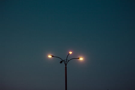 silhouette, light, post, turned, lamp post, lights, night