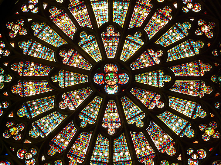 finestra de l'església, roseta, finestra de vidre, colors, patró, llum, Art