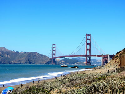 Océano Pacífico, puente, California, oro, Bahía, punto de referencia, suspensión