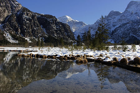 kalni, ezers, ainava, noskaņojums, daba, atspoguļojot, Alpu
