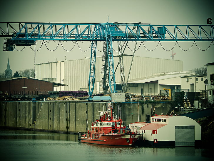 port, inland port, crane, water, cargo, harbour cranes, loading crane
