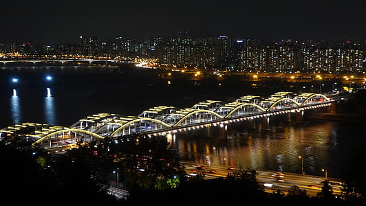 Seoul, nattvisning, Hanelva, hangang-broen, Bridge, nattfotografering, natt natur