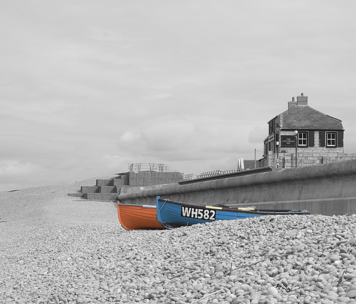 Ruderboote, Chesil beach, Boot, Chesil, Dorset, Rudern, alt