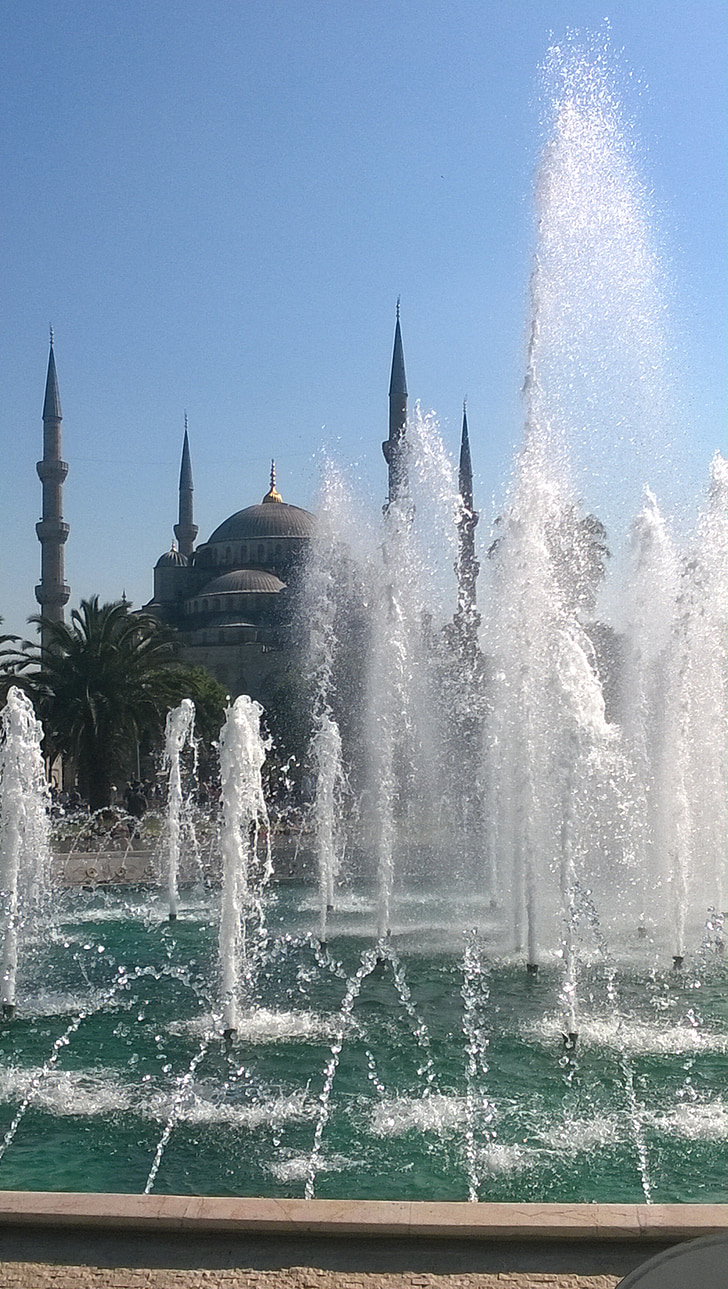 Masjid, air mancur, musim panas, Istanbul, Turki, Landmark, Turki