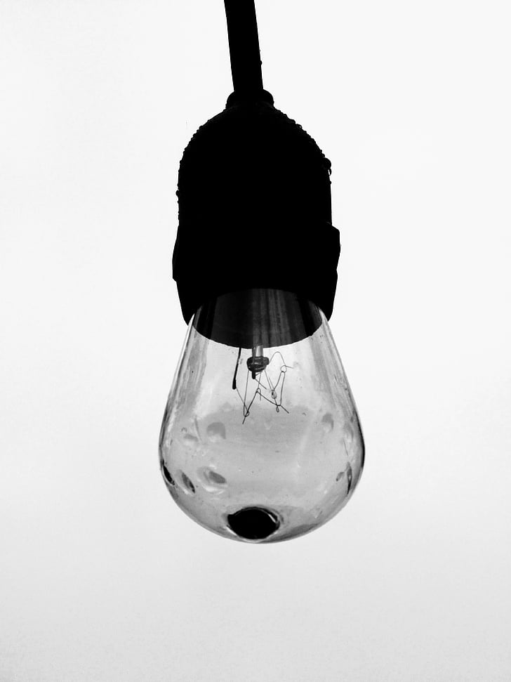 bombilla, luz, iluminación, bulbos de, blanco y negro, arte, creatividad