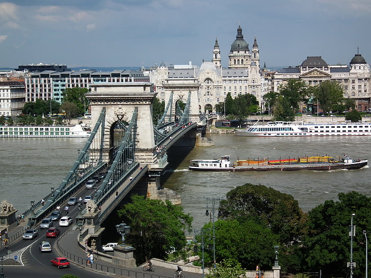 budapest Chain bridge, Hungria, pontes de Budapeste, Rio, Budapest, Rio Danúbio, lugar famoso