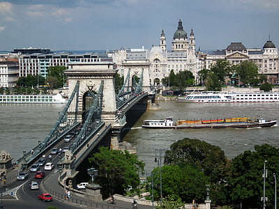 Kettingbrug Boedapest, Hongarije, bruggen in Boedapest, rivier, Boedapest, Donau, beroemde markt