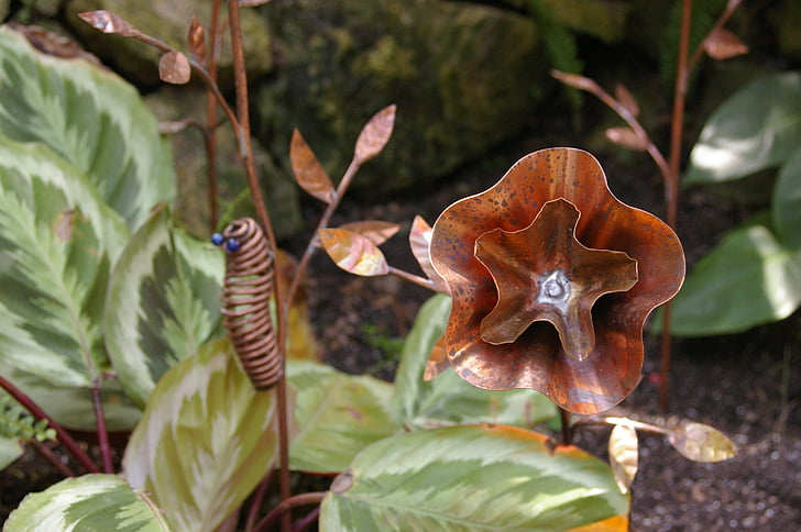 copper, art, flower, metal, nature, plant