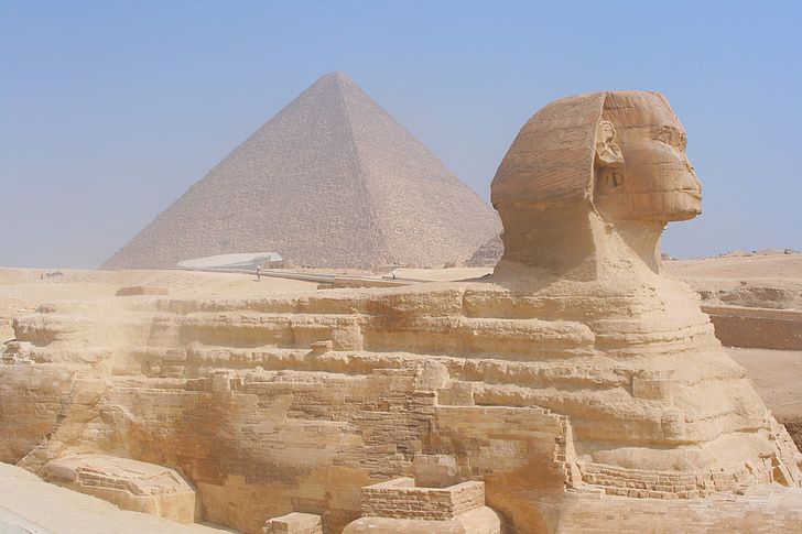 Egypten, Giza, Pyramid, Sphinx, sandstorm, Haze, världsarv