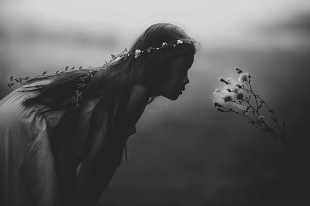young girl, mystical, black and white, stunning, mystic, portrait, young