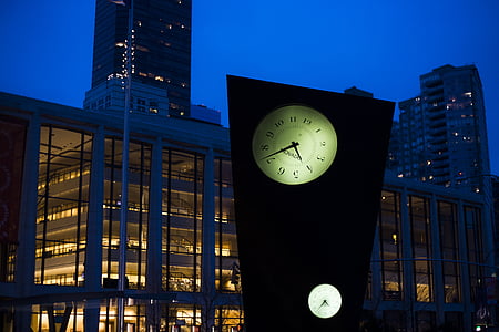 new york, clock, night, urban, city, time, lights