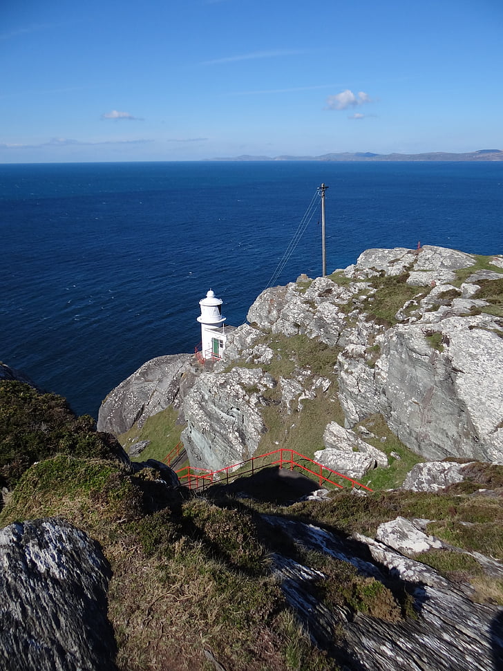 lighthouse, ireland, coast, rock, sea, summer, cliff