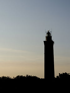 Deniz feneri, günbatımı, akşam, siluet