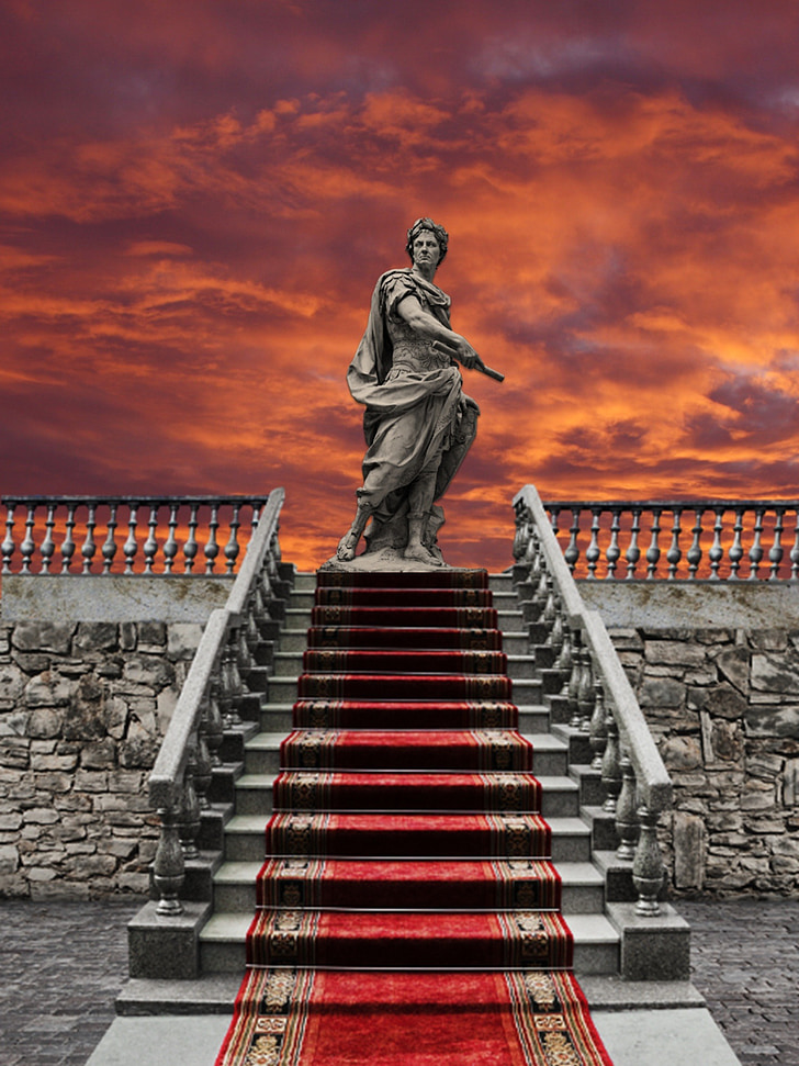 sunset, stairs, staircase, statue, sculpture, red, purple