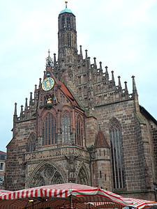 sebaldskirche, rinkos, rinkos skėčiai, bažnyčia, Niurnbergas, Senamiestis, prekybos dienos