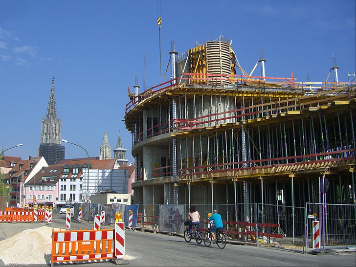 site, travaux de construction, échafaudage, vues de Münster, Ulm, nouvel ulm
