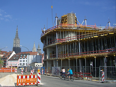 sitio, trabajos de construcción, Andamios, vistas de Münster, Ulm, ulm nuevo