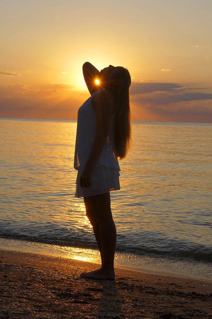 Krim, stranden, solnedgång, resor, Ryssland, klänning, havet