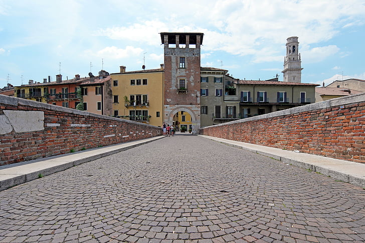 Verona, kamniti most, vhod, vrata, turizem, Campanile, mesto