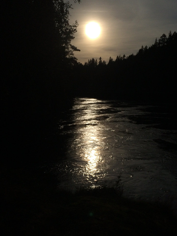 река, здрач, вода, тъмнината, Луната, слънце, нощ