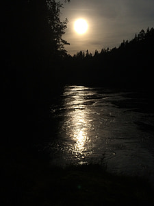 řeka, soumrak, voda, Temnota, měsíc, slunce, noční