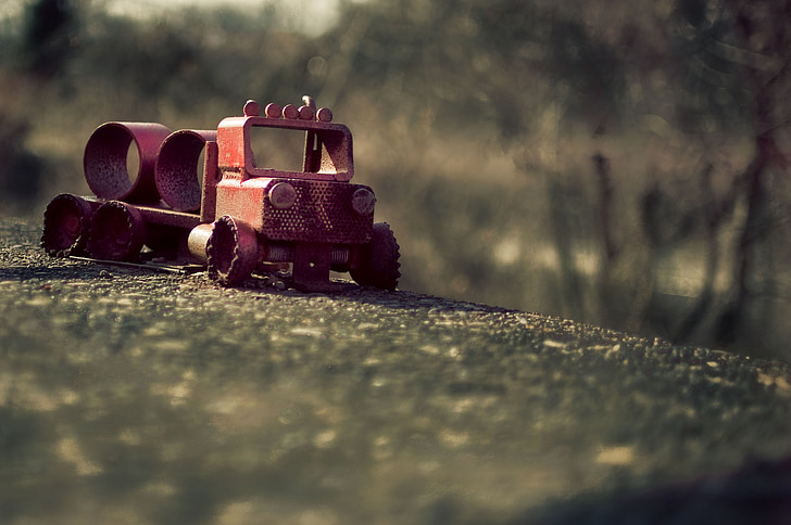 toy, toy truck, concrete, firetruck