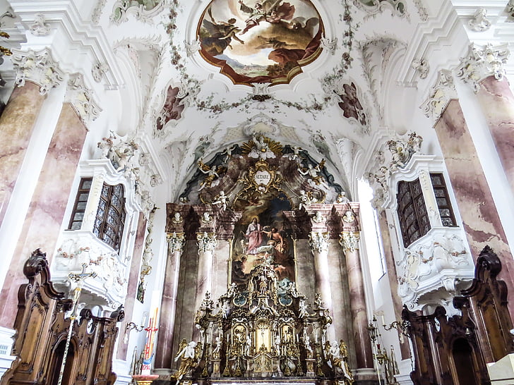 Crkva, Nesselwang, unutar, Interijer, vjerski objekt, oltar, Crkva nakit