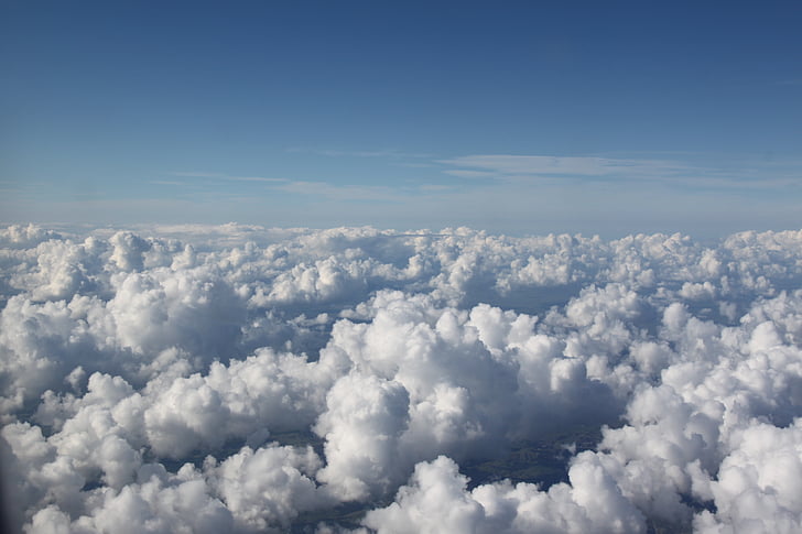 núvols, cel, en vol, cel blau, volant, núvol - cel, natura