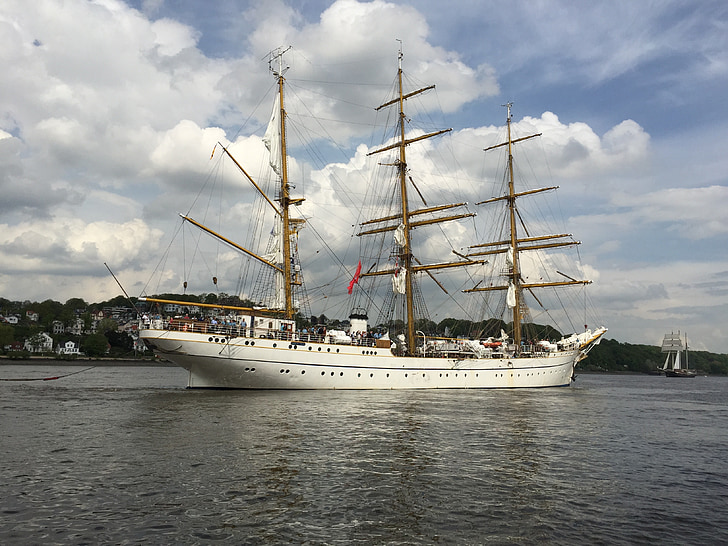 Gorch fock, berlayar, pelatihan kapal, Elbe, Hamburg, Port