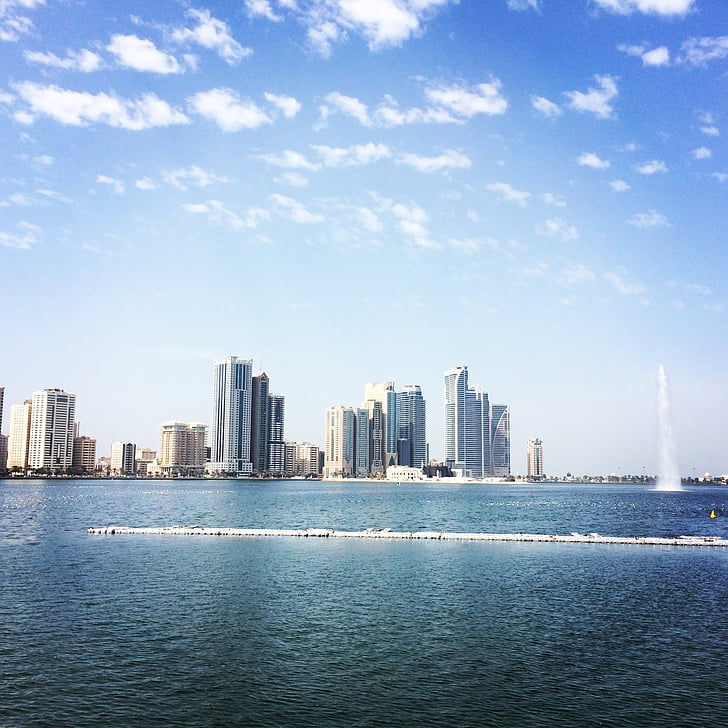 Egyesült Arab Emírségek, víz, Emirates, Egyesült, Arab, utca-és városrészlet, felhőkarcoló