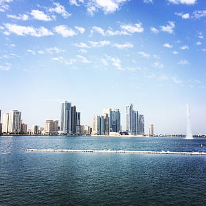 Emiratos Árabes Unidos, agua, Emiratos, Unidos de América, Árabe, paisaje urbano, rascacielos