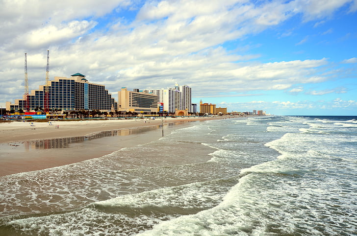 Daytona beach, Florida, plaj, okyanus, gökyüzü, kum, mavi