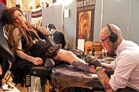 tatovering, p, kunst, huden