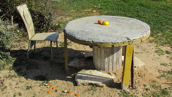 lentelė, kėdė, savadarbių, improvizuotas, juokingas, Kipras