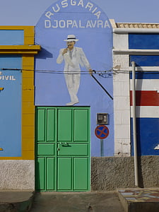 sal, espargos, porta, pintura mural, rua