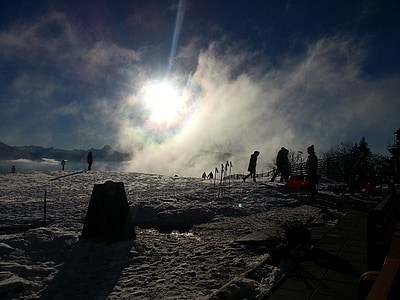 địa danh Gaisberg, Salzburg, Áo, sương mù, tuyết