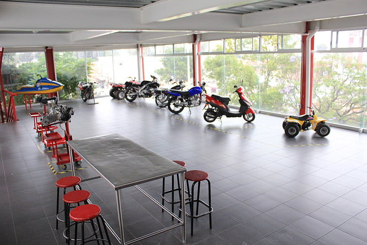 motorcycle, facilities, school