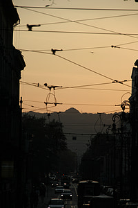 ville, rue, coucher de soleil, architecture, le centre de la ville