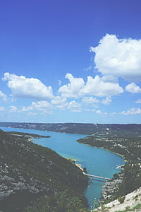 fiume, vista, Panorama, acqua, paesaggio, Lago, Ponte