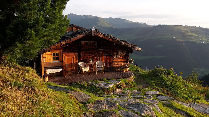 mountain hut, mountains, hut, alpine, landscape, nature, alm hut