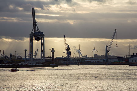 port, light, abendstimmung, evening, harbor, commercial Dock, crane - Construction Machinery