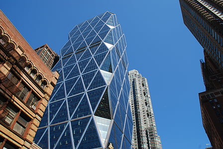 New york, fasad, façade kaca, pencakar langit, kaca, arsitektur, modern