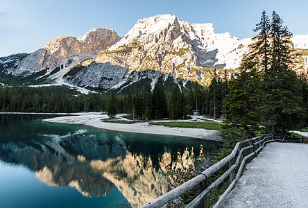 tó, bergsee, panoráma, Natúrpark, Dolomitok, hegyi tó, alpesi