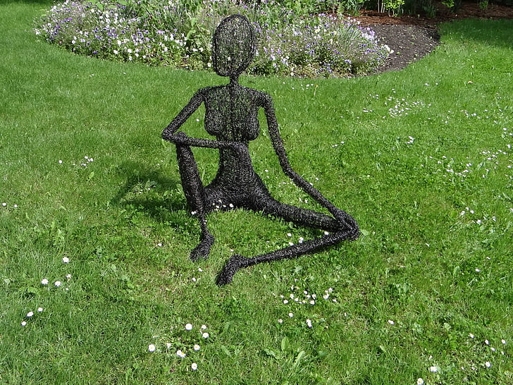 statue, park, wire, seated figure, nancy, relaxation, forest