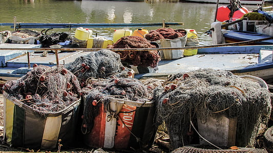 redes, equipo de pesca, Refugio de pesca, Potamos liopetri, Chipre, Mañana