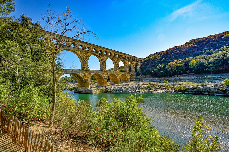 Pont du gard, Provence, Francúzsko, Most, akvadukt, Roman, Architektúra