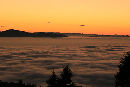 Vorarlberg, Eichenberg, lutzenreuthe, tåge, bomuld solnedgang, Farbenspiel, aften
